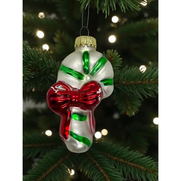 Set of 3 Glass Christmas Ornaments-Santa-Teddy Bear-Candy Cane-Vintage-Holiday - Picture 3 of 6